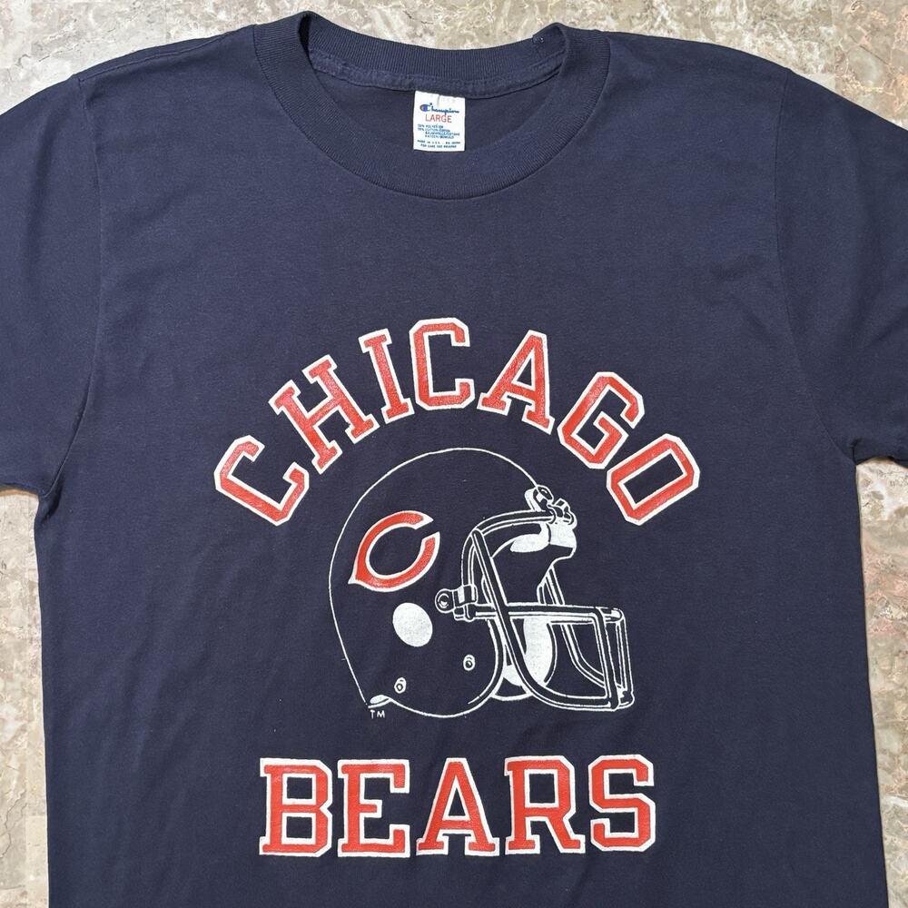 Vintage Champion Chicago Bears Shirt Mens Large Blue Short Sleeve Single Stitch